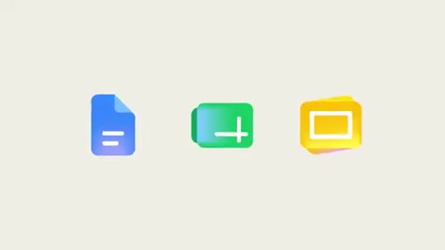 Iconos de Google Docs, Sheets y Slides sobre fondo claro, fotograma del vídeo de anuncio de Anthropic